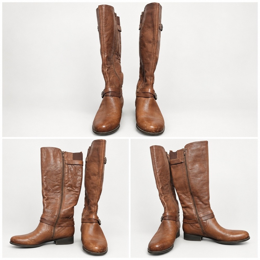 Naturalizer N5 Comfort Brown Leather Knee High Riding Boots Low Heel Size 8.5M